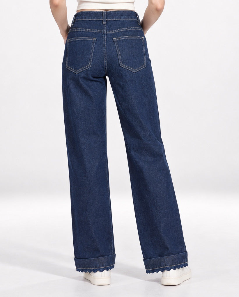 Wide-Leg Seamed Denim Trousers - Indigo (2)