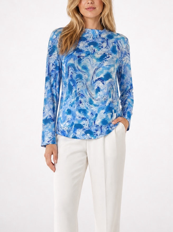 Tie-Dye Print Relaxed Fit Long Sleeve netted top - Blue