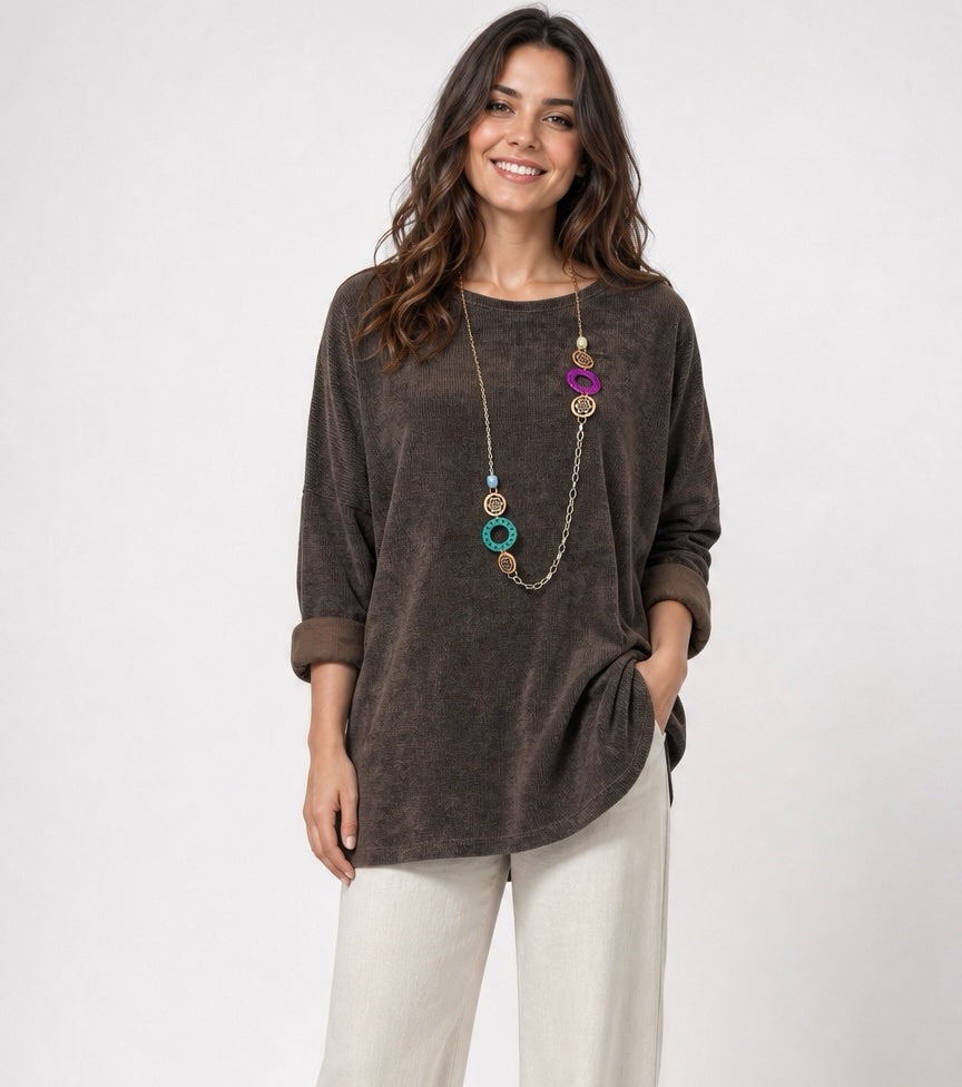 Velour Necklace Top with Rolled Cuffs - Mixed Pack