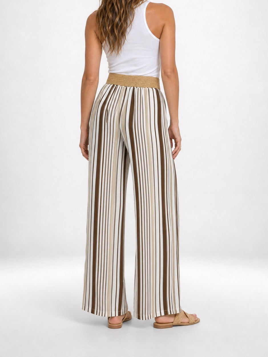 Striped Wide Leg Trousers with Woven Belt - Mixed Pack (2)