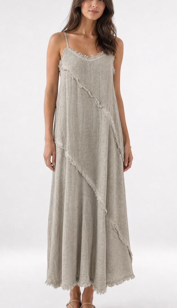 Linen Blend Frayed Stripe Maxi Dress - Mixed Pack