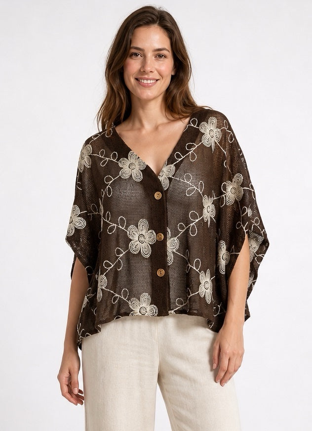 Embroidered Open-Knit Kimono Top - Mixed Pack