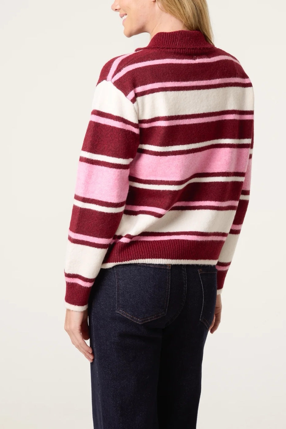 Striped Knitted Polo Jumper - Red/Pink (2)