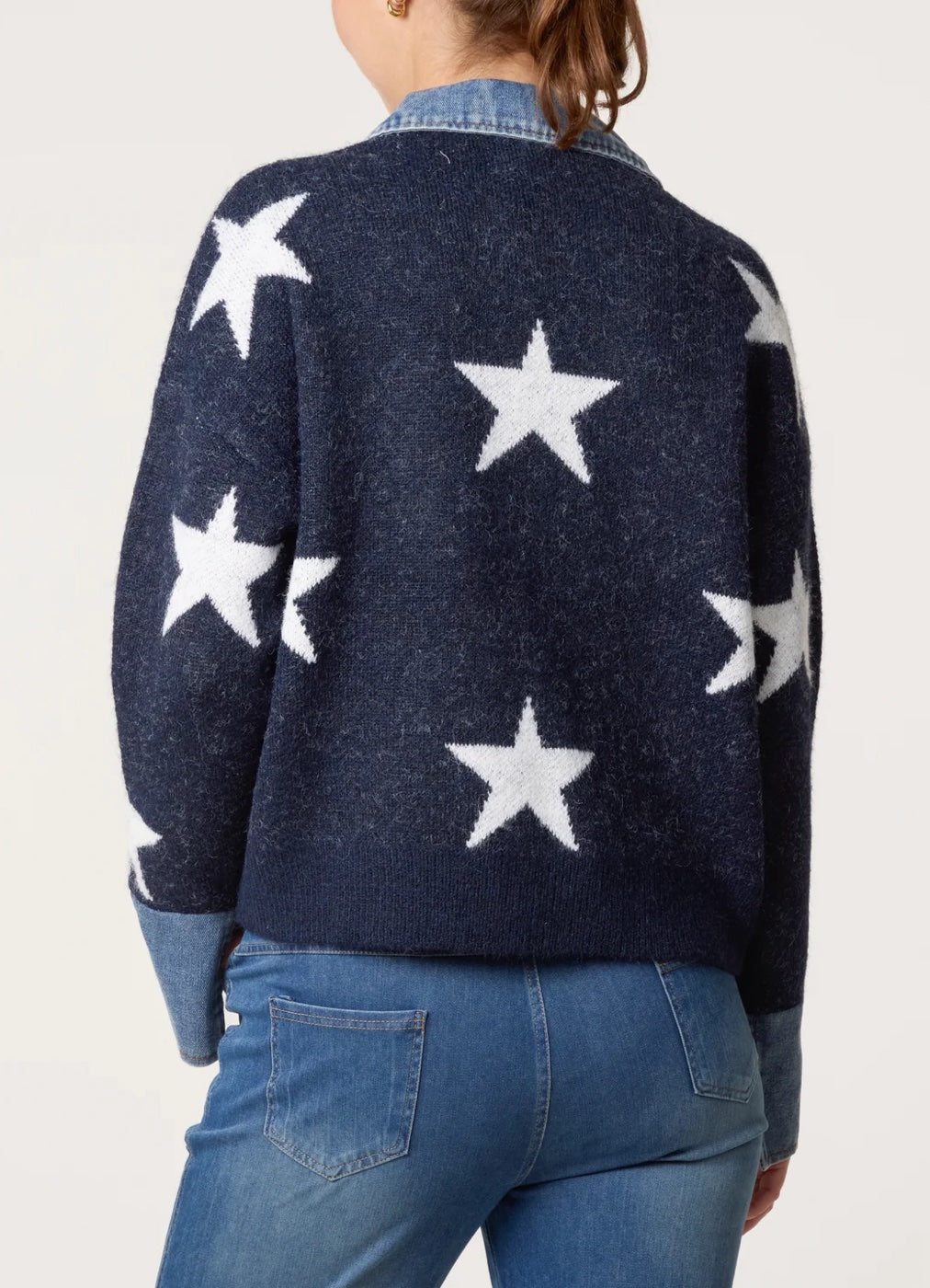 Star Print Jumper with Denim Collar - Navy (2)