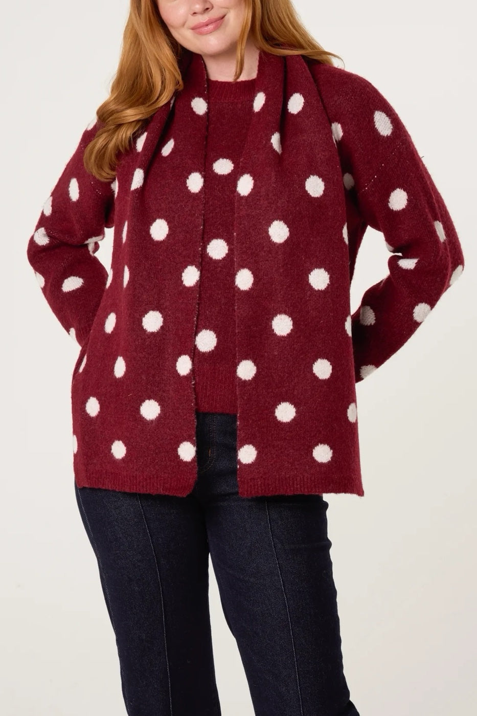 Polka Dot Knit Jumper - Wine