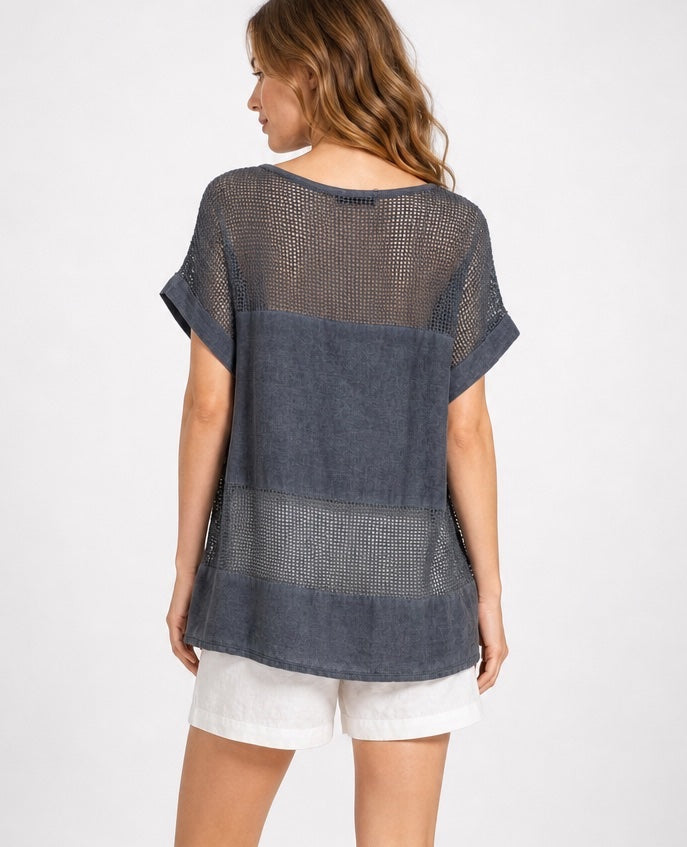Textured Linen Blend Crochet Panel Top - Mixed Pack (2)
