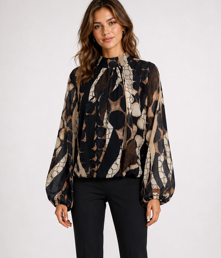 Abstract Print Mock Neck Blouse - Mixed Pack