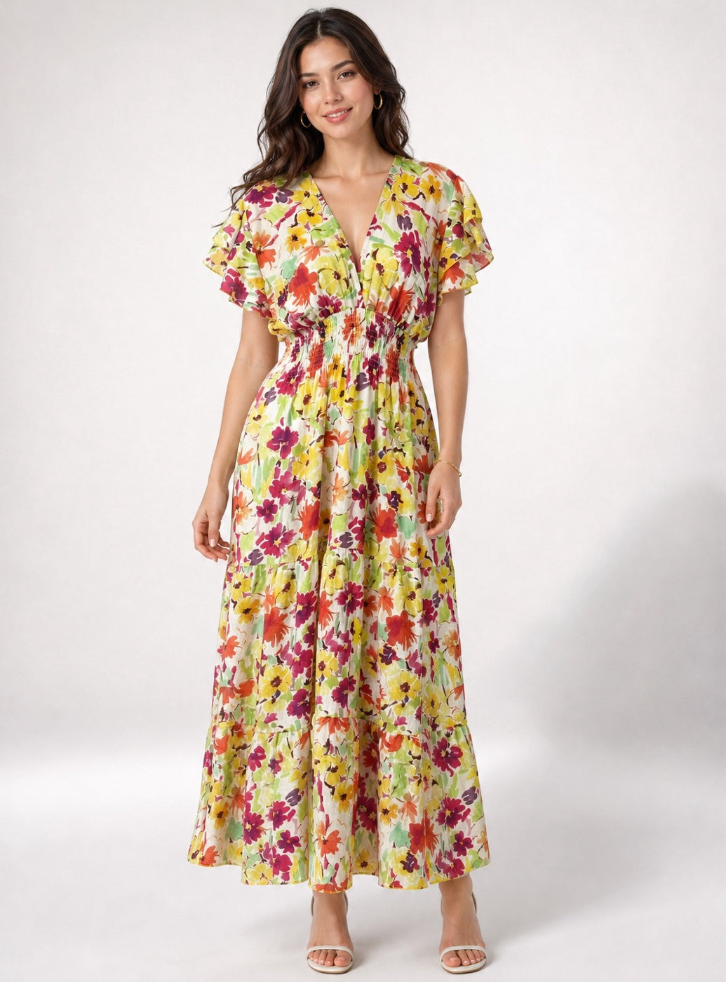 Bohemian Tiered Maxi Dress with Flutter Sleeves - Mixed Pack