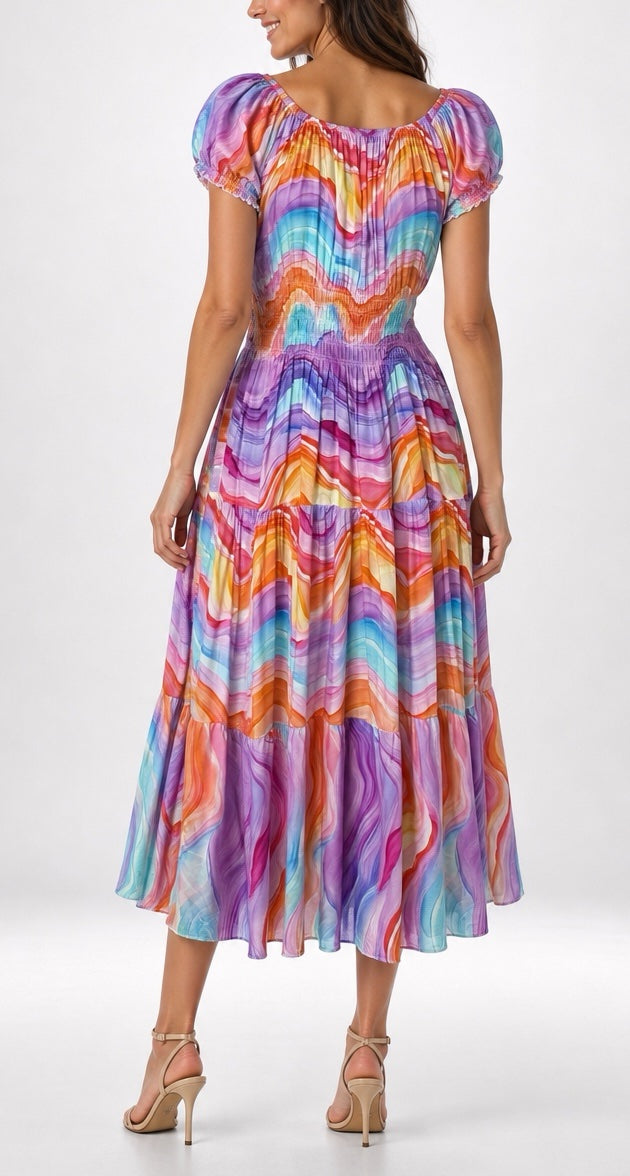 Tiered Maxi Dress with Shirred Bodice 958-J10 - Multi (2)
