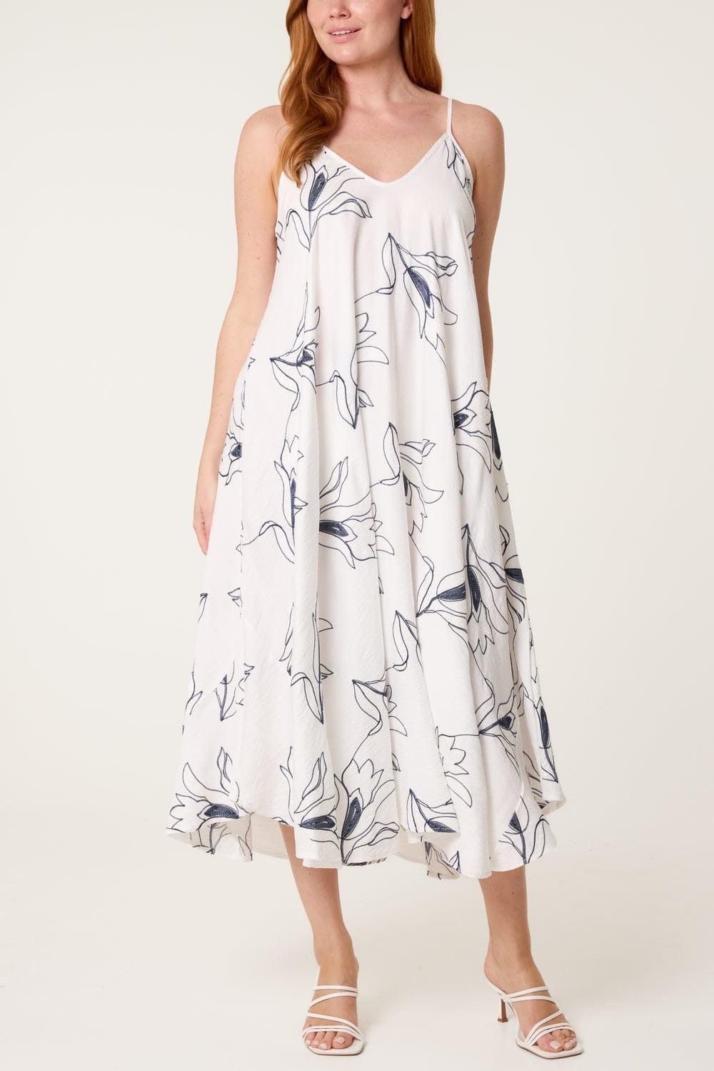 Maxi Dress with Floral Print - Navy Blue