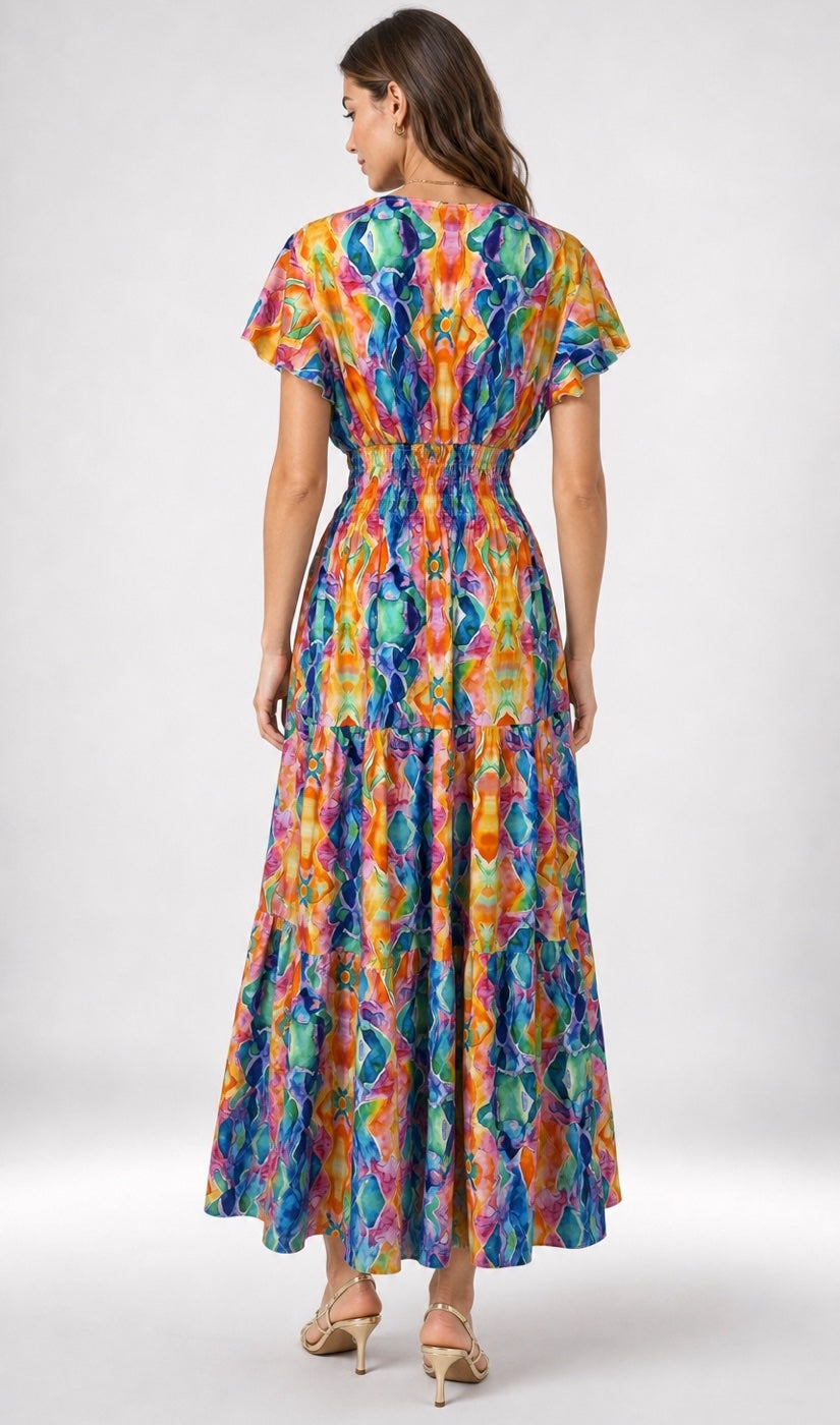 Abstract Print Maxi Dress with Pockets - Multi (2)