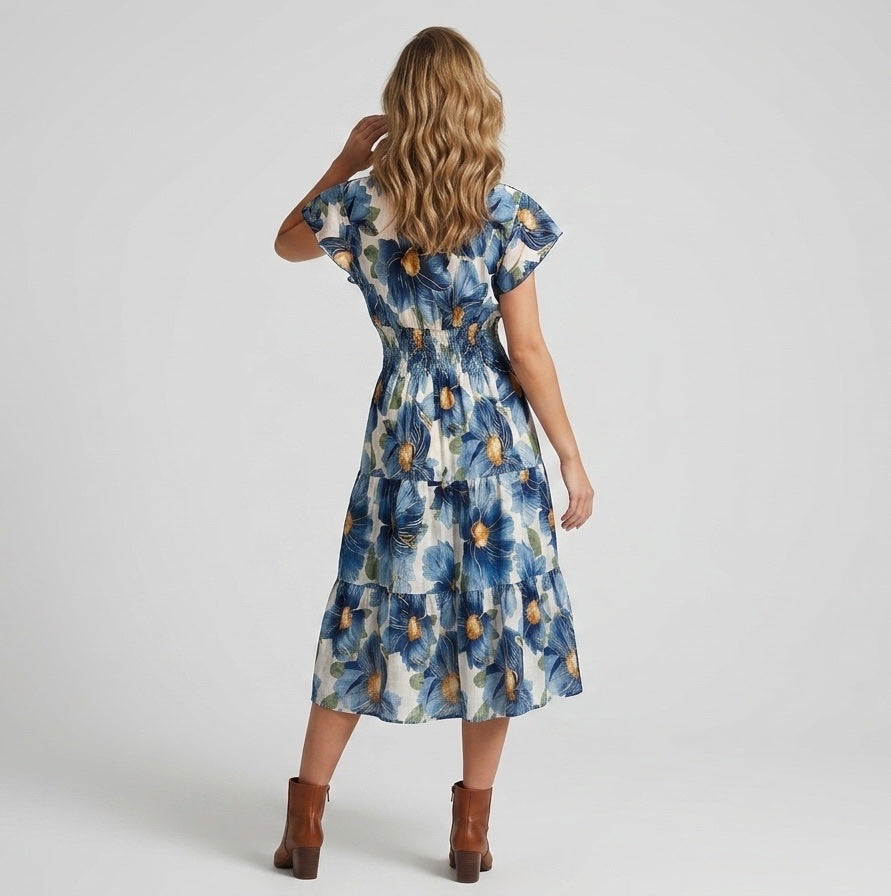 Bold Flower Midi Dress with Shirred Waist - Mixed Pack