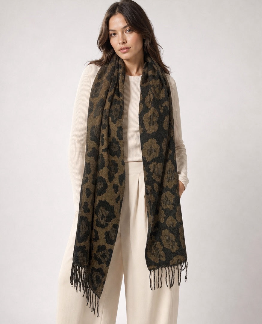 Leopard Print Fringed Scarf - Mixed Pack