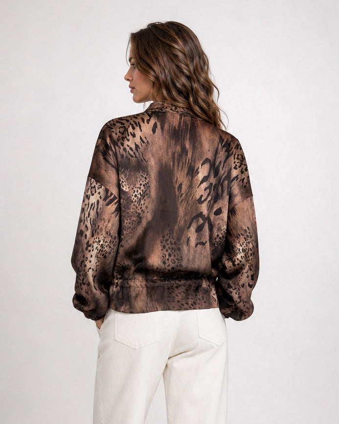 Animal Print Bomber Jacket - Chocolate (2)