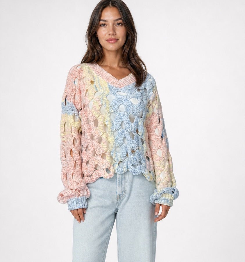 Wavy Open-Knit V-Neck Jumper - Mixed Pack