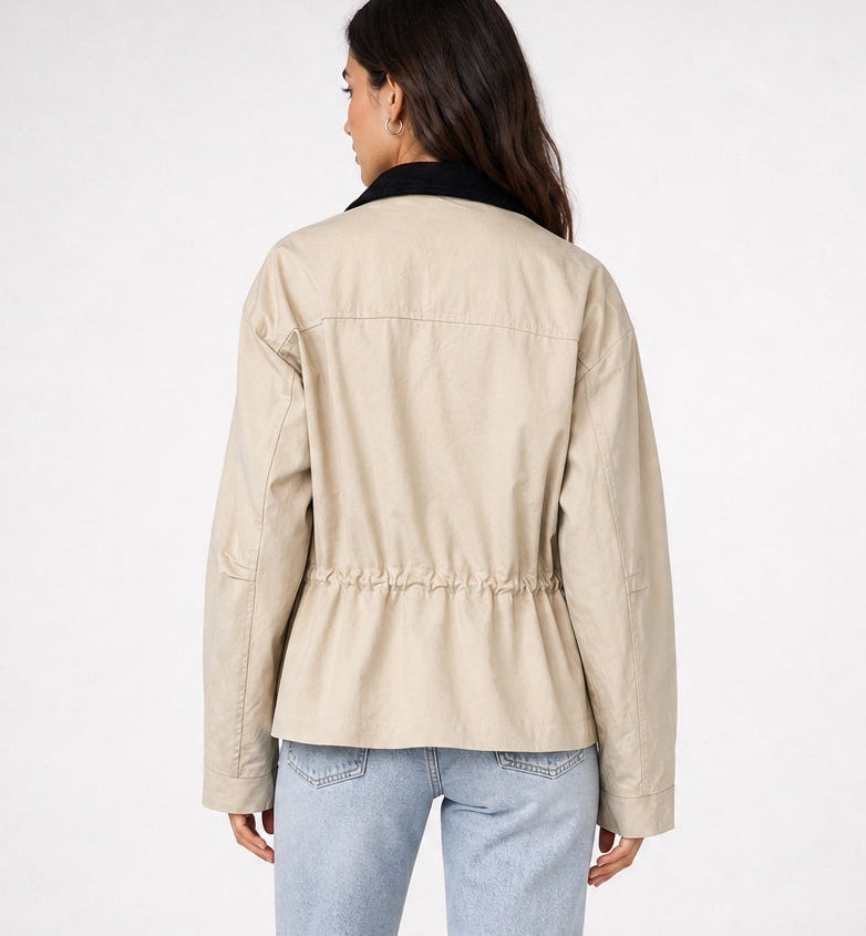 Utility Jacket with Corduroy Collar - Stone (2)