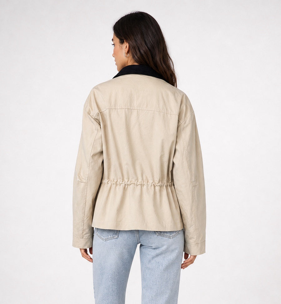 Utility Jacket with Corduroy Collar - Stone (2)