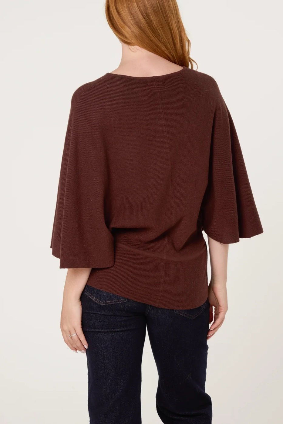 Flowing Knit Jumper with Cinched Waist - Chocolate (2)