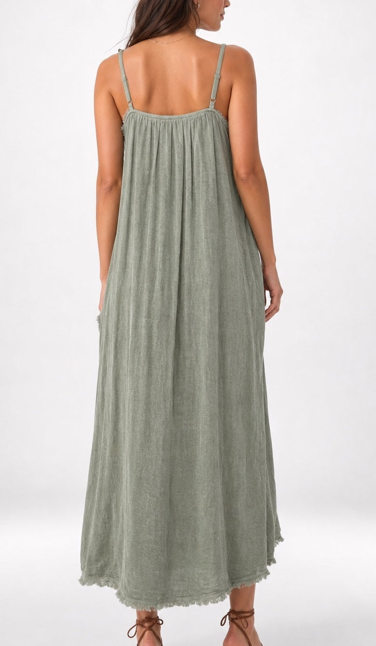 Linen Blend Frayed Stripe Maxi Dress - Mixed Pack (2)