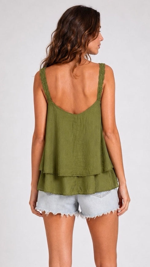 Tiered Lace Trim Cotton Cami - Mixed Pack (2)