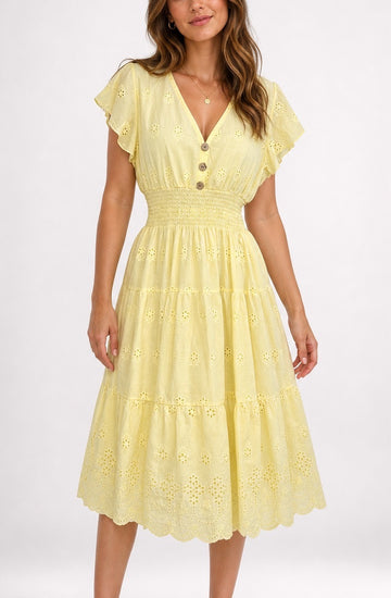 Embroidered Eyelet Button Midi Dress - Mixed Pack