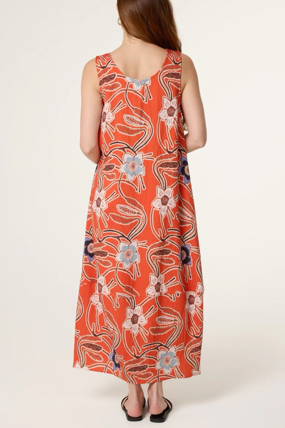 Vibrant Floral Maxi Dress - Bright Orange
