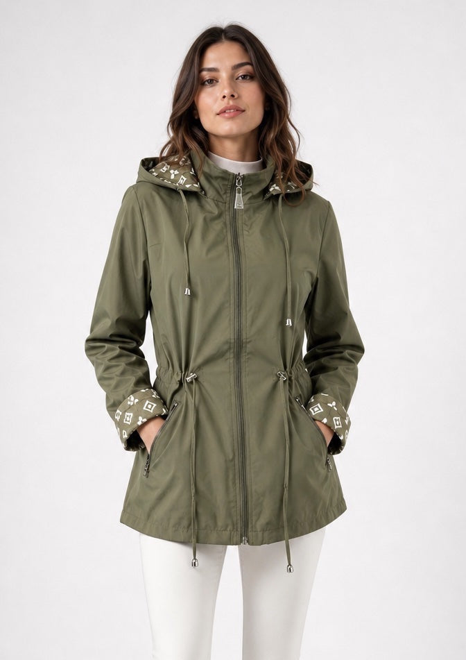 Lightweight Drawstring Hooded Jacket - Khaki Green