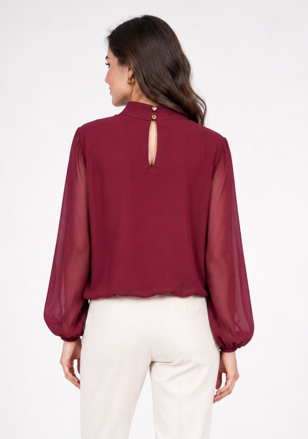 Sheer Blouson Top with Gathered Neckline - Mixed Pack (2)