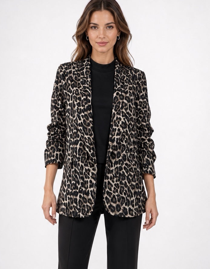 Animal Print Lapel Blazer - Animal Print