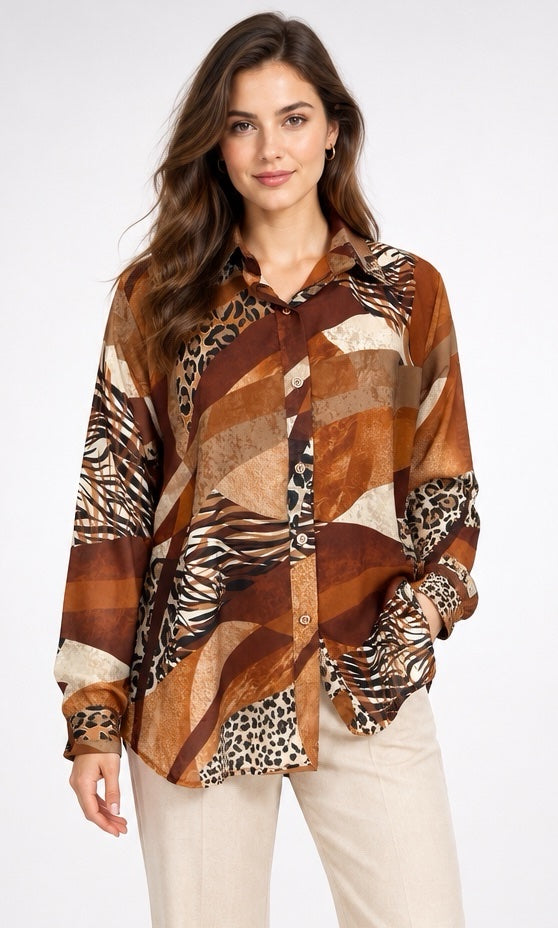 Abstract Animal Print Shirt - Rust