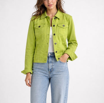 Textured Denim Jacket - Bright Green