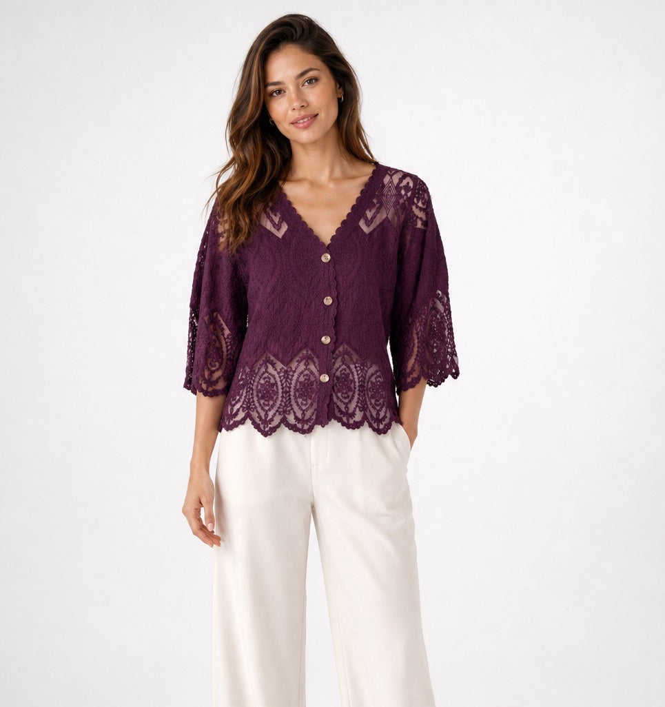 Embroidered Lace Button-Front Blouse - Mixed Pack