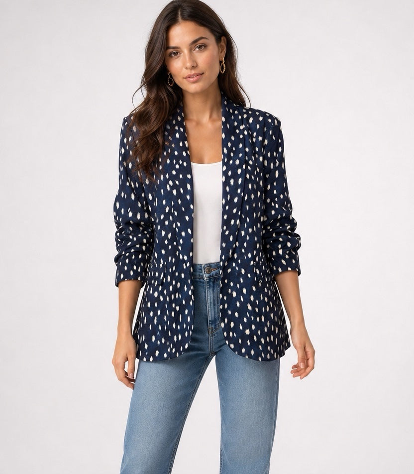 Abstract Print Draped Jacket - Navy