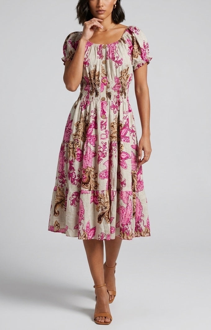 Shirred Puff Sleeve Midi Dress - Mixed Pack