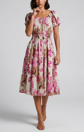 Shirred Puff Sleeve Midi Dress - Mixed Pack