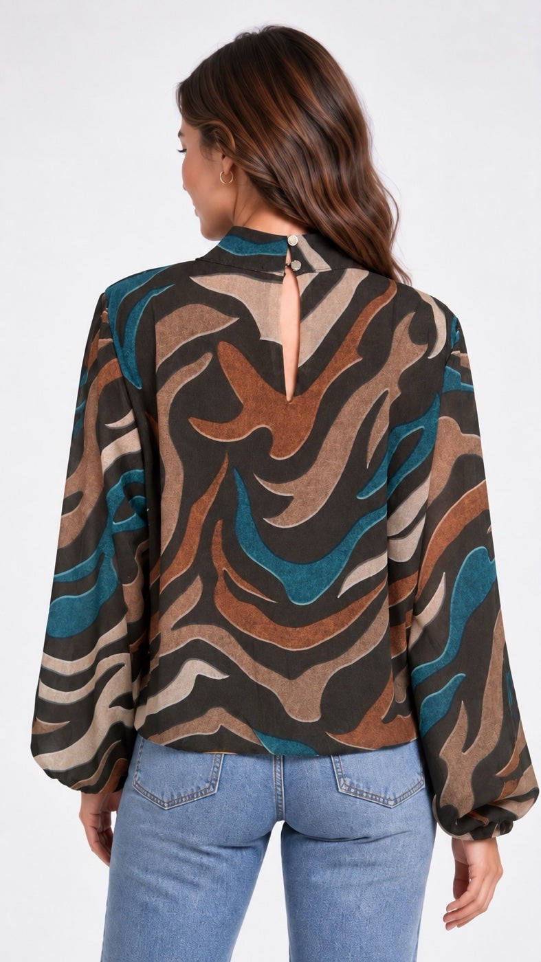 Abstract Print High Neck Blouse - Mixed Pack (2)