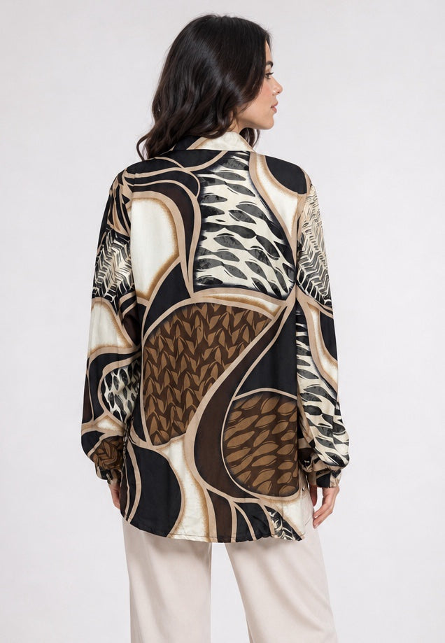 Abstract Print Button-Through Blouse - Black (2)