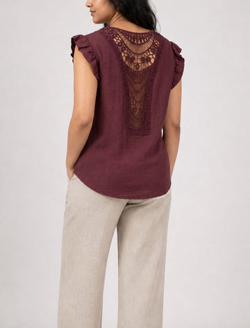 Crochet Back Ruffle Sleeve V-Neck Top - Mixed Pack (2)