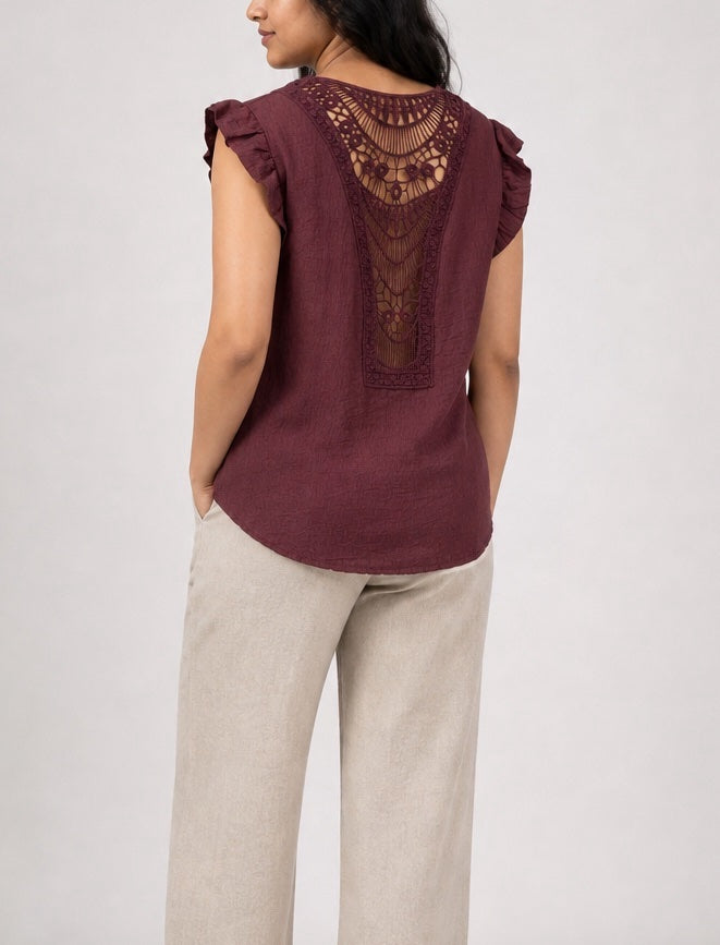Crochet Back Ruffle Sleeve V-Neck Top - Mixed Pack (2)
