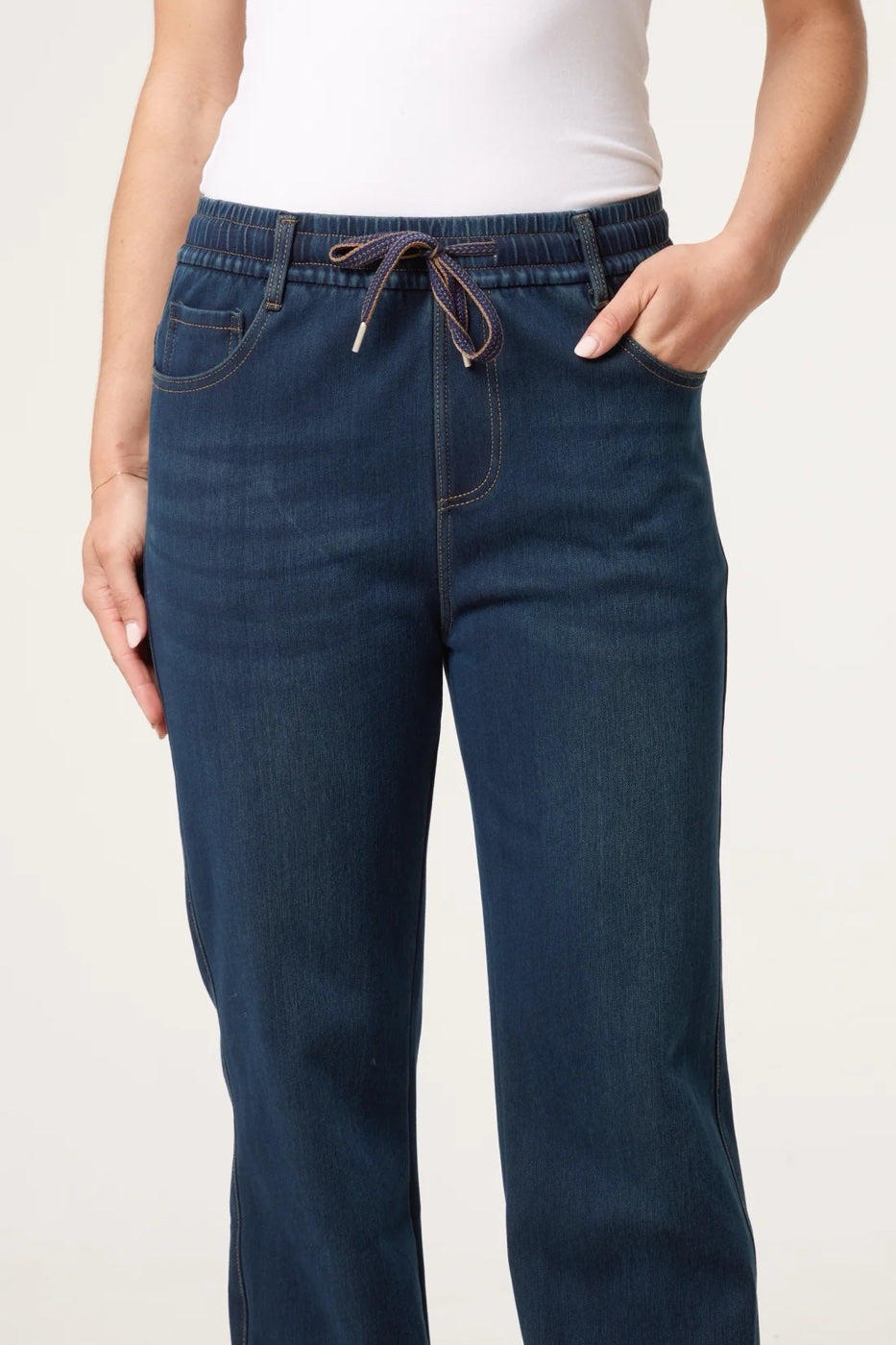 Drawstring Elasticated Waist Jeans - Indigo (2)