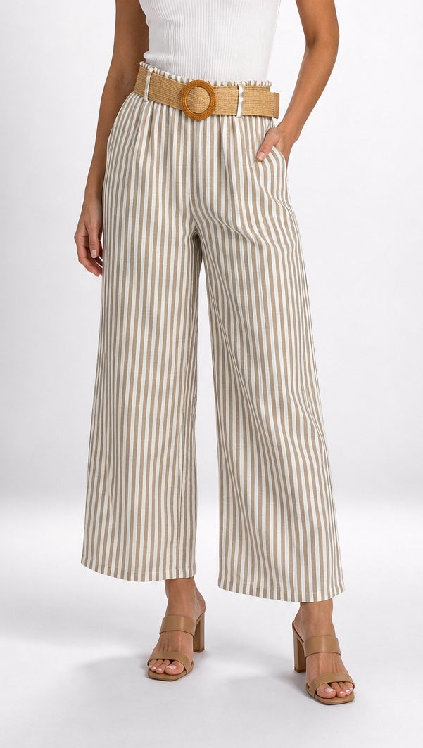 Striped Belted Wide-Leg Trousers - Mixed Pack
