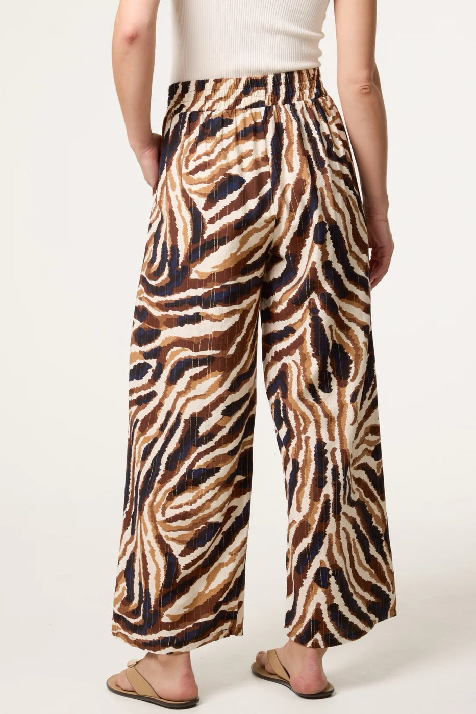Animal Print Wide Leg Trousers - Brown (2)