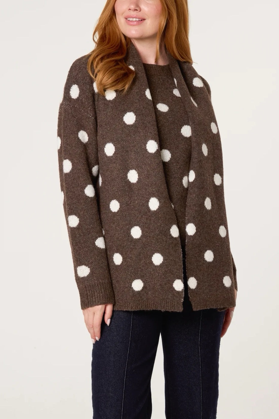 Playful Polka Dot Knit Jumper - Chocolate
