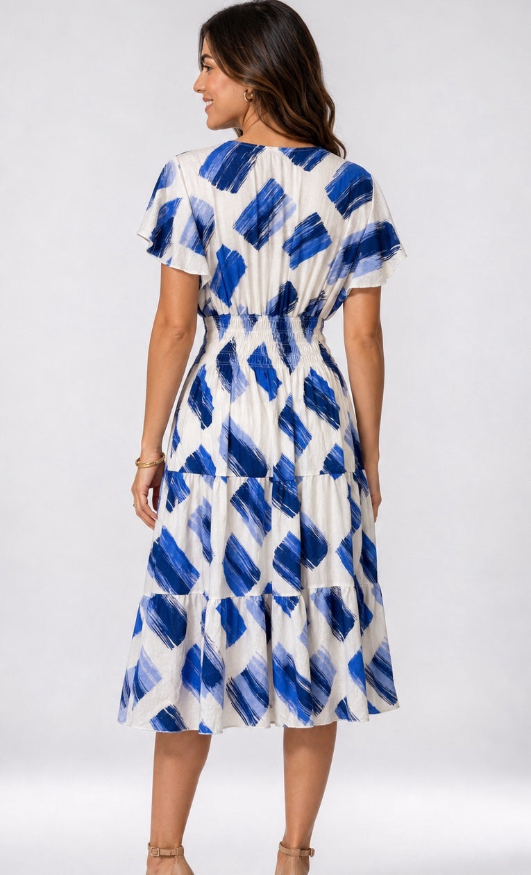 Paint Stroke Smocked Waist Midi Dress - Mixed Pack (2)