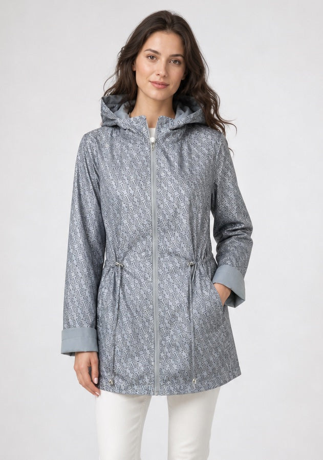 Geometric Print Lined Hooded Jacket - Slate (3)
