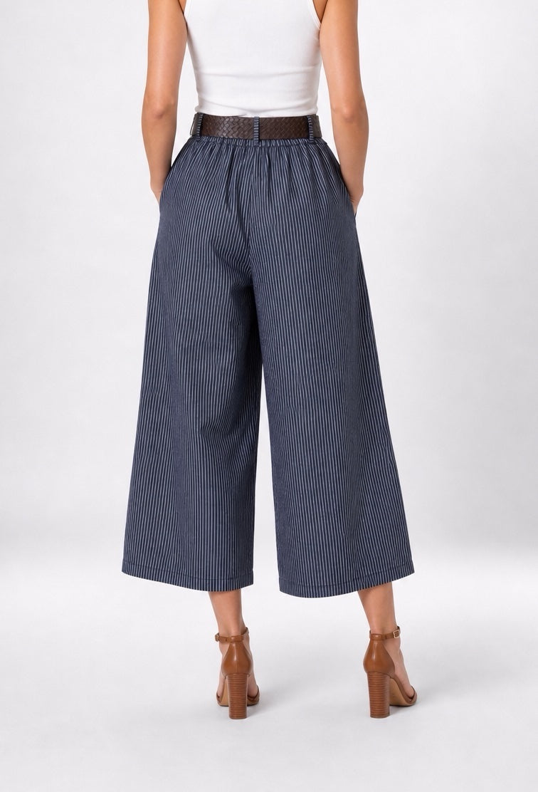Pinstripe Belt Waist Wide-Leg Culottes - Mixed Pack (2)