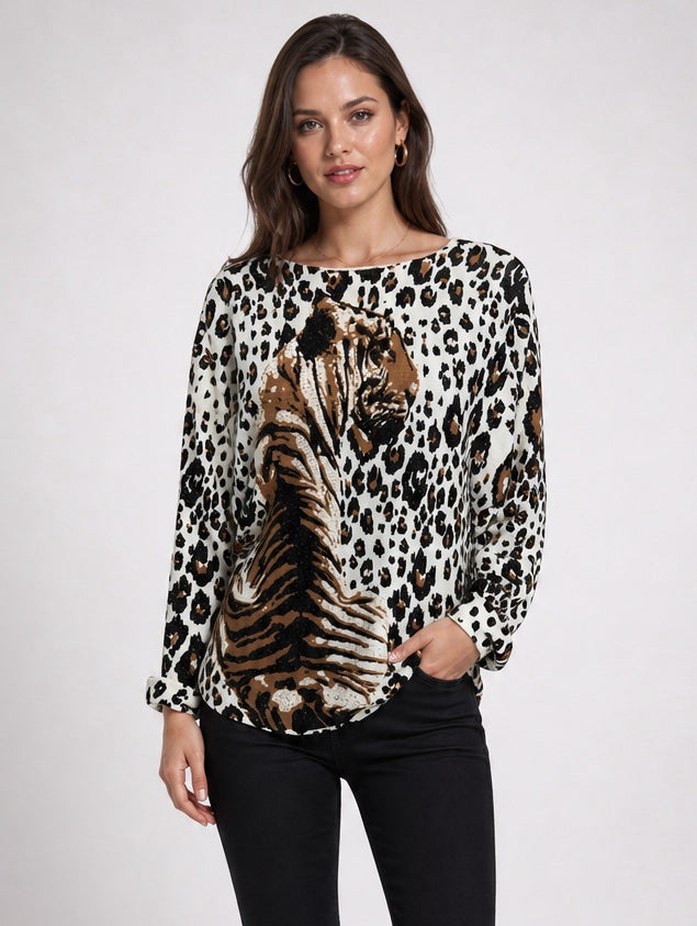 Tiger Print Boat Neck Jumper - Mixed Pack