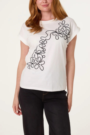 Abstract Floral Embroidered T-Shirt - Mixed Pack