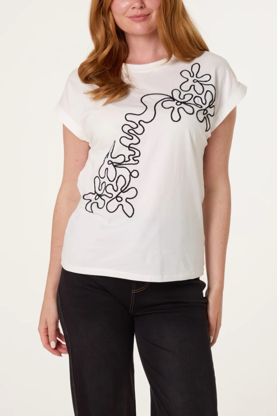 Abstract Floral Embroidered T-Shirt - Mixed Pack