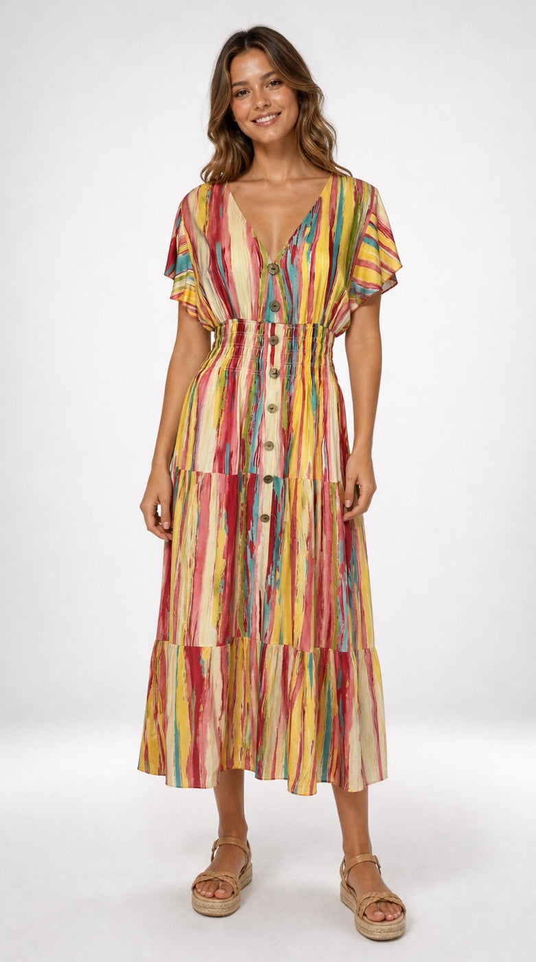 Abstract Stripe Print Maxi Dress - Mixed Pack